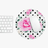 Mouse Pad-Magenta Pink Floral-Black Polka Dots-White