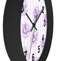 Wall clock-Purple Lilac-Floral Pinstripes