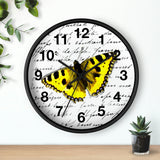 Wall Clock-Yellow Butterfly-Illegible Cursive-10"x10"in