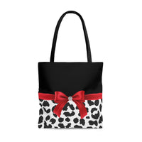 Tote Bag-Glam Red Bow-Snow Leopard-Black