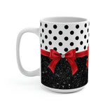 Coffee Mug 15oz-Glam Red Bow-Black Polka Dots-Black Glitter