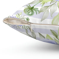 Square Pillow-Soft Blue Floral-Soft Blue Horizontal Stripes-White