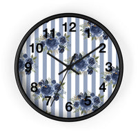 Wall clock-Stormy Blue-Floral Pinstripes