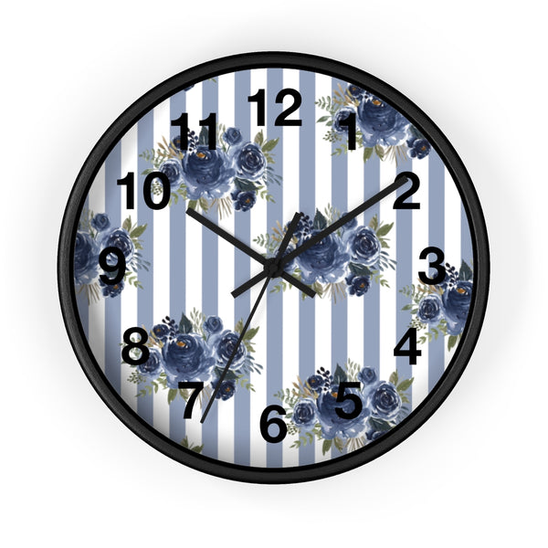Wall clock-Stormy Blue-Floral Pinstripes