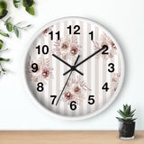 Wall clock-Neutral Browns-Floral Pinstripes