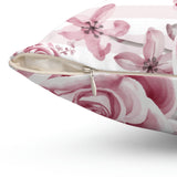 Square Pillow-Soft Pink Floral Mauve-Horizontal Stripes-White