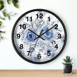 Wall Clock-Stormy Blue-Floral Stencil-White