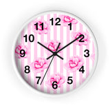 Wall clock-Magenta Pink-Floral Pinstripes