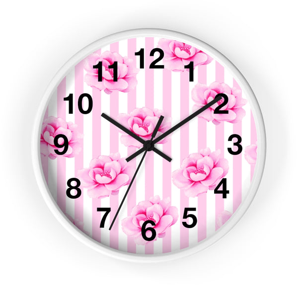 Wall clock-Magenta Pink-Floral Pinstripes