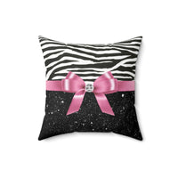 Square Pillow-Glam Pink Bow-Zebra-Black Glitter