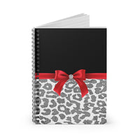 Small Spiral Notebook, 6x8in-Glam Red Bow-Grey Leopard-Black