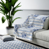 Velveteen Plush Blanket-Soft Blue-Floral Pinstripes