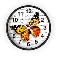 Wall Clock-Orange Butterfly-Illegible Cursive-10"x10"in