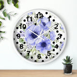 Wall Clock-Soft Blue Floral-Black Polka Dots-White