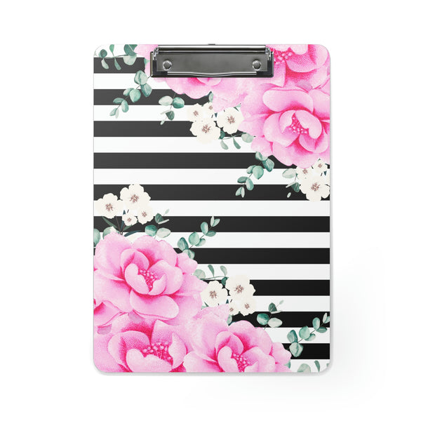 Clipboard-Magenta Pink-Floral Bash-Black Horizontal Stripes-White