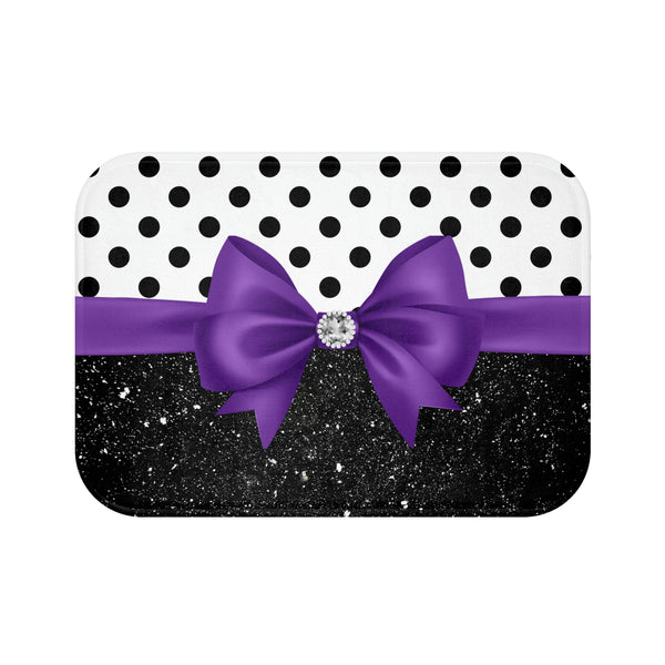 Bath Mat-Glam Purple Bow-Black Polka Dots-Black Glitter