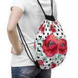 Drawstring Bag-Rouge Red Floral-Black Polka Dots-White