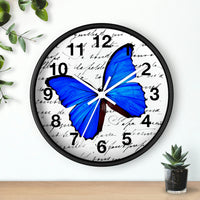 Wall Clock-Royal Blue Butterfly-Illegible Cursive-10"x10"in