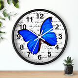 Wall Clock-Royal Blue Butterfly-Illegible Cursive-10"x10"in