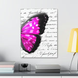Canvas Art Panel 18"X24"in-Magenta Pink Butterfly-Illegible Cursive-Right Wing