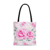 Tote Bag-Magenta Pink Floral-White Polka Dots-Pink