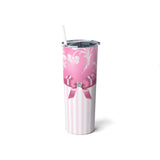 Skinny Tumbler, 20oz-Glam Pink Bow-Pink White Stencil-Pink White Pinstripes