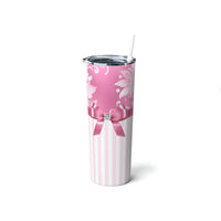 Skinny Tumbler, 20oz-Glam Pink Bow-Pink White Stencil-Pink White Pinstripes