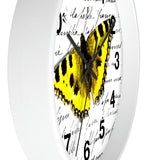 Wall Clock-Yellow Butterfly-Illegible Cursive-10"x10"in