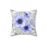 Square Pillow-Soft Blue Floral-Soft Blue Horizontal Stripes-White