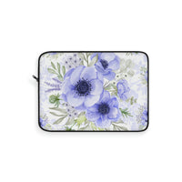 Laptop Sleeve-Soft Blue Floral-Blue Stencil-White