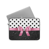 Laptop Sleeve-Pink Bow-Black Polka Dots-Black Glitter