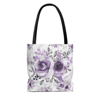 Tote Bag-Soft Purple-Floral Stencil-White