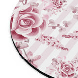 Mouse Pad-Soft Pink Floral Mauve-Horizontal Stripes-White