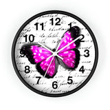 Wall Clock-Magenta Butterfly-Illegible Cursive-10"x10"in