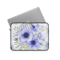 Laptop Sleeve-Soft Blue Floral-Blue Stencil-White