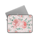Laptop Sleeve-Lush Pink Floral-White Polka Dots-Pink