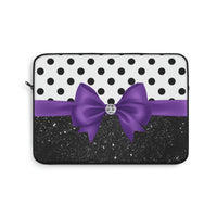 Laptop Sleeve-Glam Purple Bow-Black Polka Dots-Black Glitter