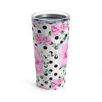 Tumbler 20oz-Magenta Pink Floral-Black Polka Dots-White