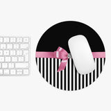 Mouse Pad-Glam Pink Bow-Black White Pinstripes-Black