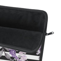 Laptop Sleeve-Soft Purple Floral-Black Horizontal Stripes-White