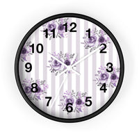 Wall clock-Stormy Purple-Floral Pinstripes