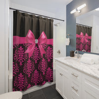 Shower Curtains-Glam Passion Pink Bow-Passion Pink Lace-Black