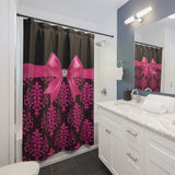 Shower Curtains-Glam Passion Pink Bow-Passion Pink Lace-Black