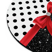 Mouse Pad-Glam Red Bow-Black Polka Dots-Black Glitter