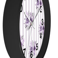 Wall clock-Stormy Purple-Floral Pinstripes