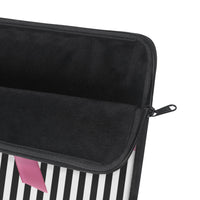 Laptop Sleeve-Glam Pink Bow-Black White Pinstripes-Black