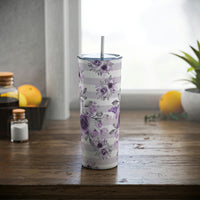 Skinny Tumbler, 20oz-Soft Purple Floral-Soft Purple Horizontal Stripes-White