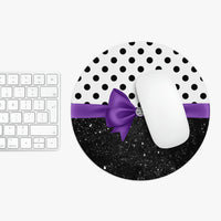 Mouse Pad-Glam Purple Bow-Black Polka Dots-Black Glitter