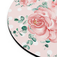 Mouse Pad-Lush Pink Floral-White Polka Dots-Pink