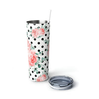 Skinny Tumbler, 20oz-Lush Pink Floral-Black Polka Dots-White